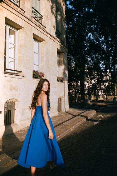 Zara ASYMMETRIC POPLIN MIDI DRESS - Cornflower blue