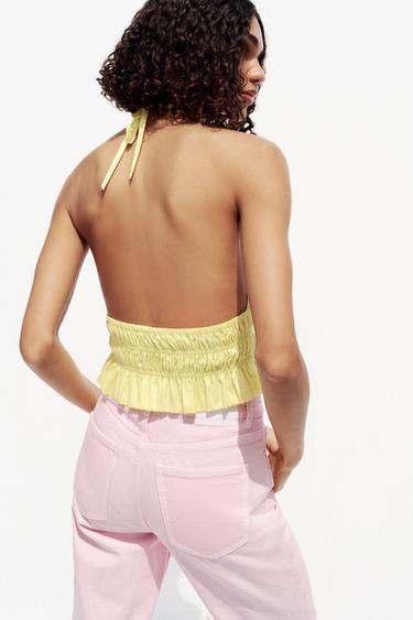 TOP HALTER SATINÉ - Jaune de Zara - Image 2