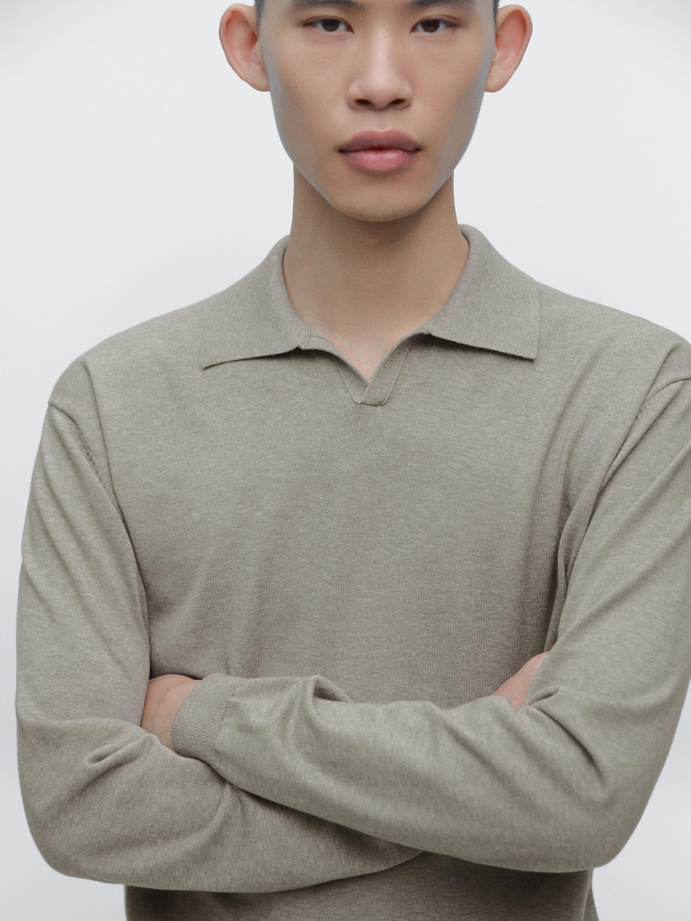 Cotton knit polo sweater