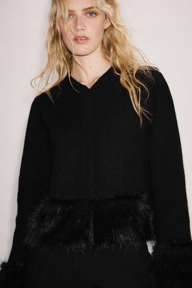 FAUX FUR KNIT CARDIGAN - Black by Zara