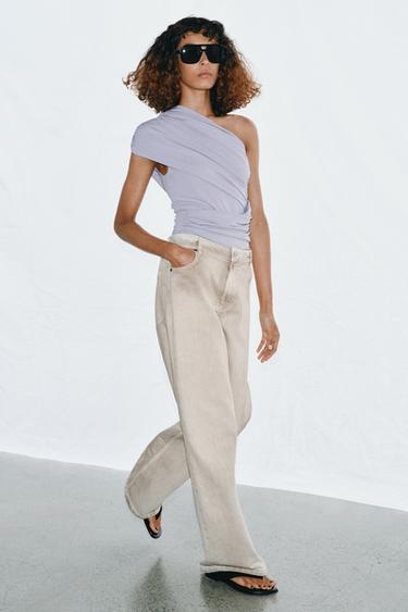 Zara 不對稱垂褶連體衣 - 珍珠灰色