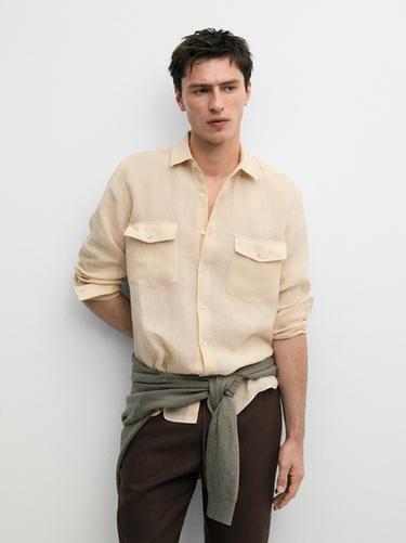 Zara Regular fit 100% linen shirt with pockets - Yellow
