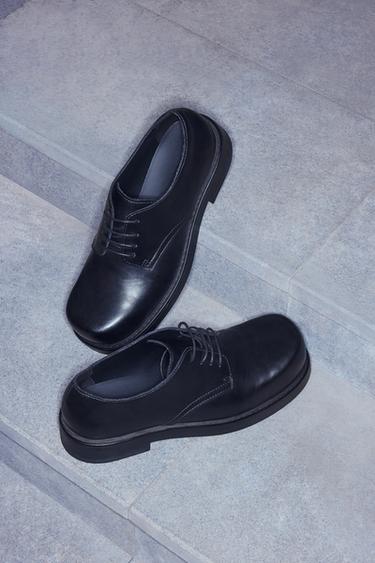 Zara 厚底德比鞋 - 黑色