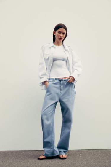 TIE-WAIST CHINO TROUSERS - Aquamarine by Zara