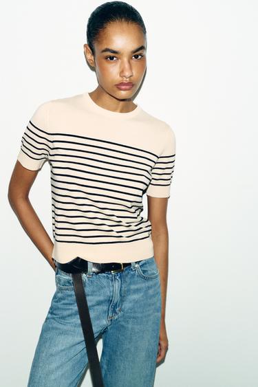 STRIPED SHORT SLEEVE KNIT JUMPER - striped by Zara