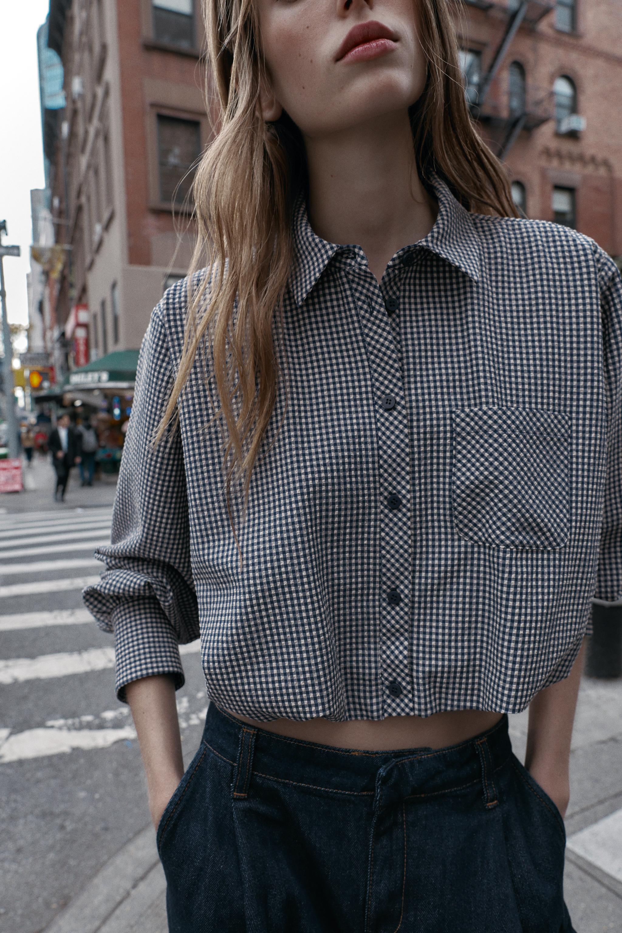 GINGHAM PRINT BALLOON SHIRT