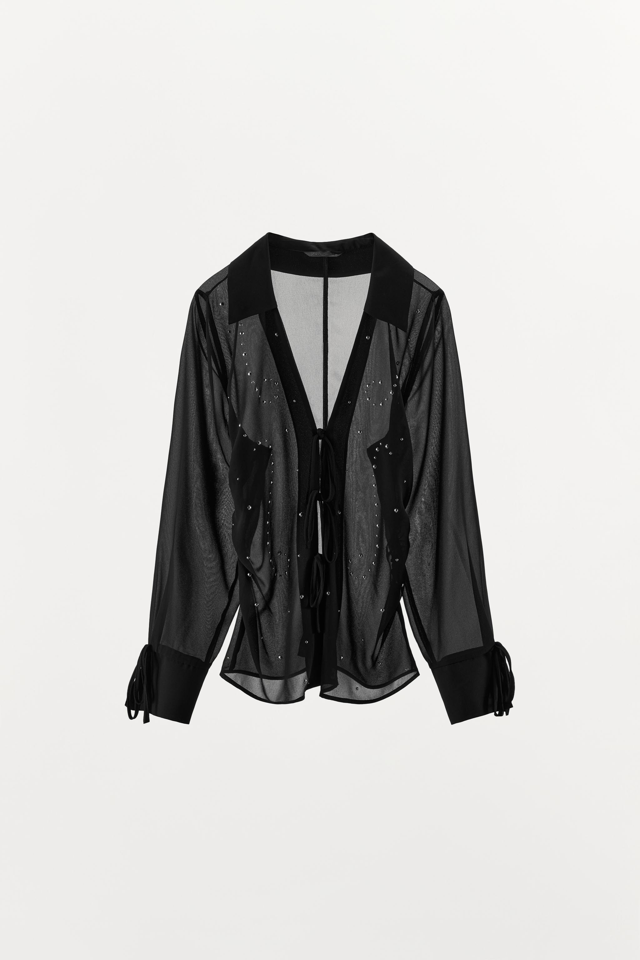 Женские рубашки Zara SEMI-SHEER STUDDED SHIRT — фото 5