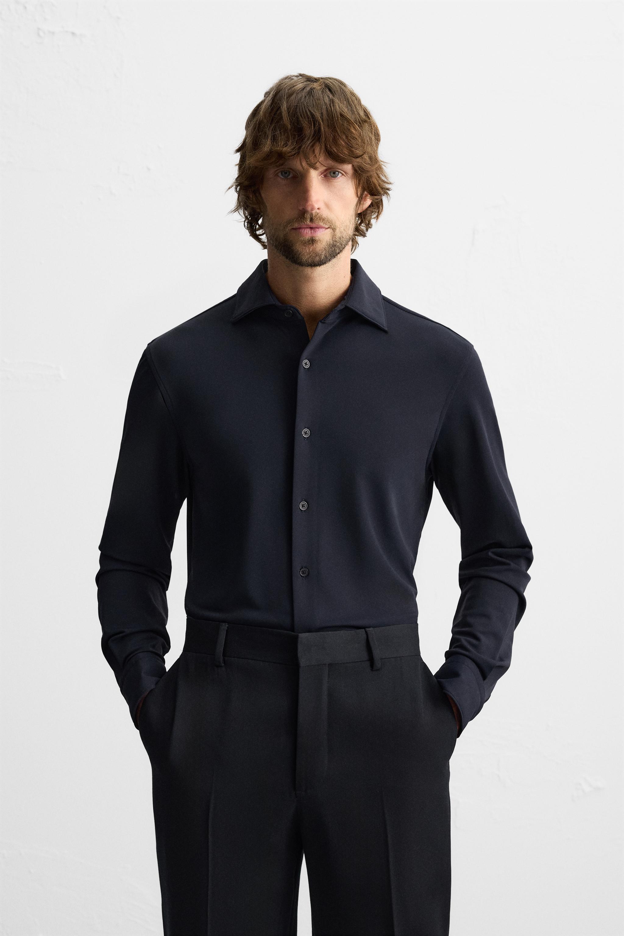 Slim Fit Zara Camicia Nera Uomo Camicia Strutturata Camicie