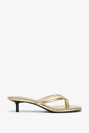 METALLIC KITTEN SANDALS - Gold by Zara