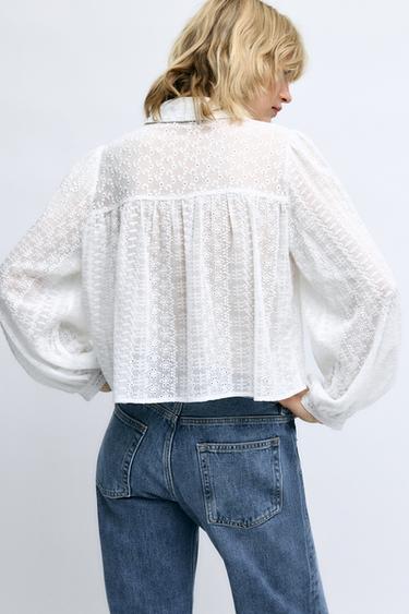 ROMANTIC BLOUSE WITH CUTWORK EMBROIDERY - White by Zara