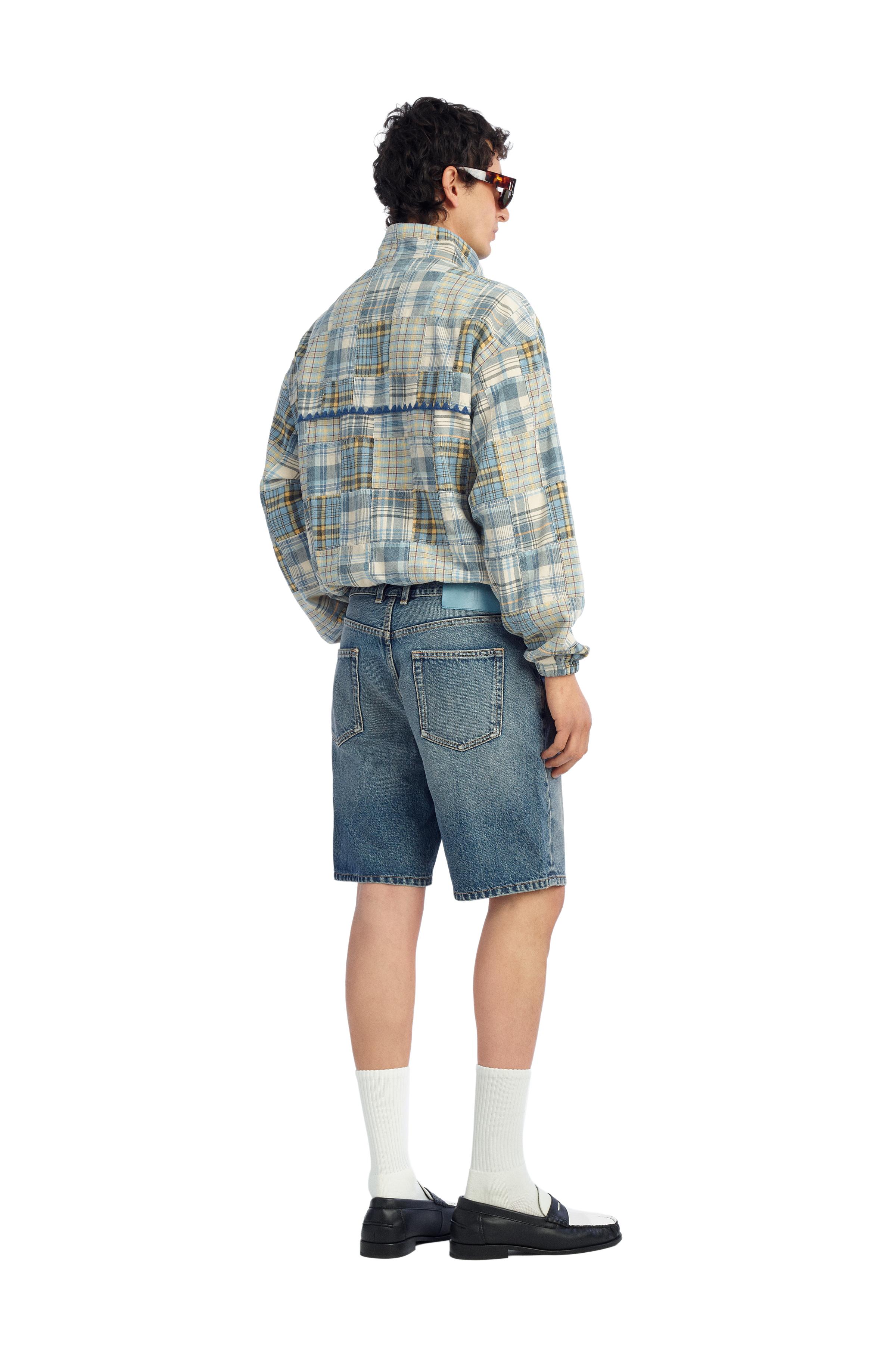 STRAIGHT FIT DENIM SHORTS — Mid-blue