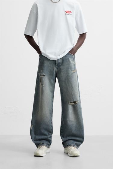 JEANS BAGGY FIT ROTOS - Gris / Azul de Zara