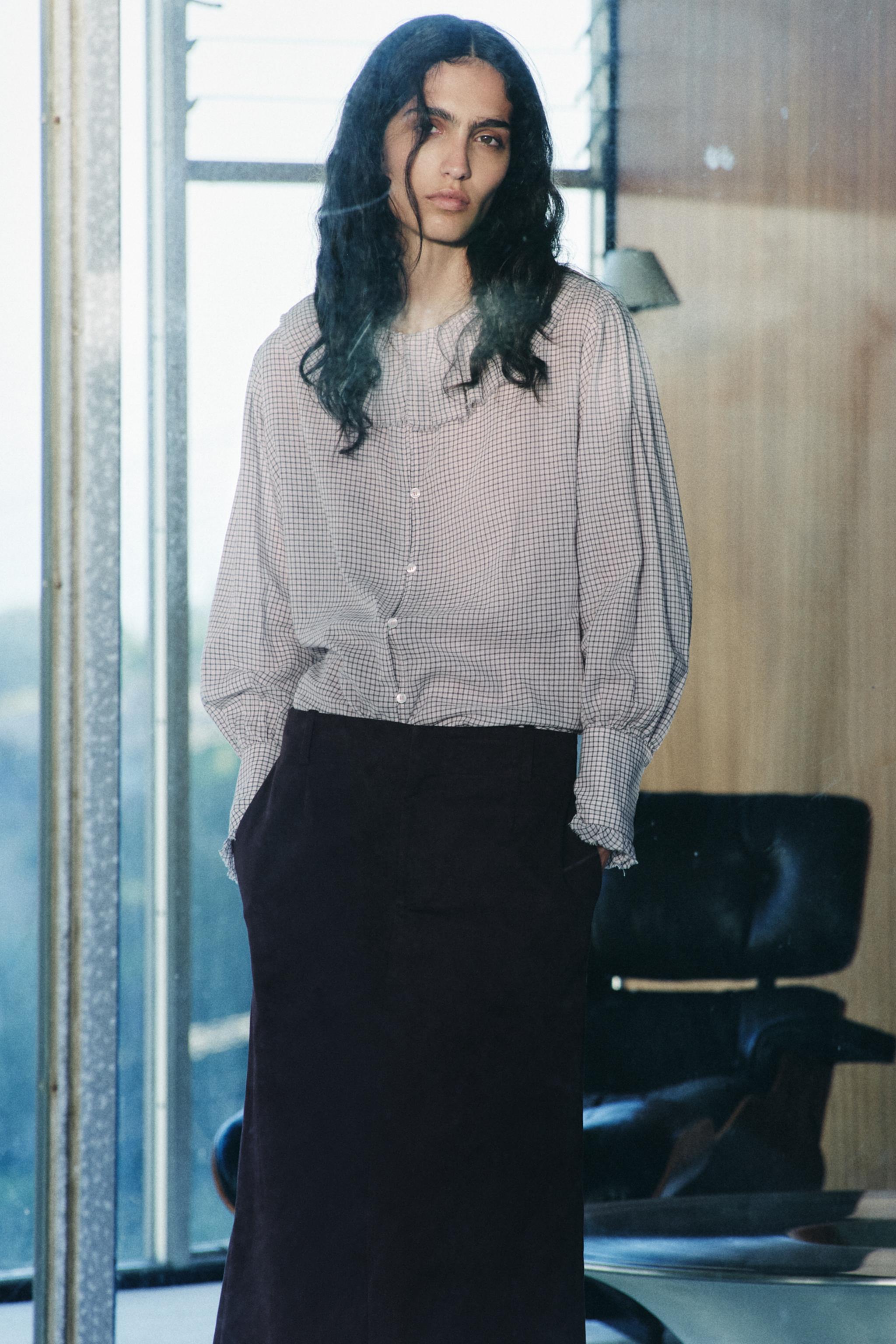 RUFFLED GINGHAM SHIRT ZW COLLECTION - Pink | ZARA United States