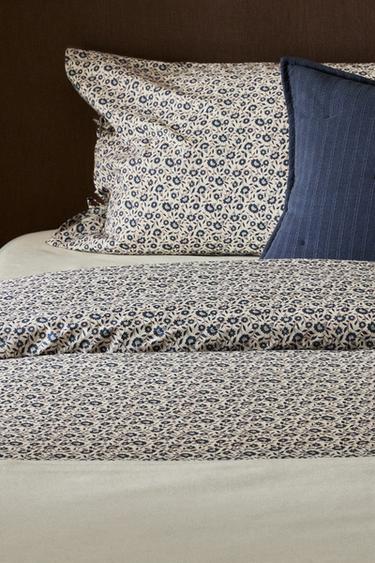 CHILDREN'S FLORAL COTTON DUVET COVER - Navy blue by Zara