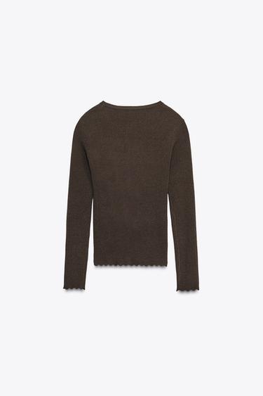 RIB KNIT CARDIGAN - Brown by Zara