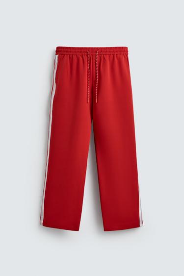 Zara WIDE FIT JOGGER PANTS WITH SIDE STRIPES - Dark burgundy