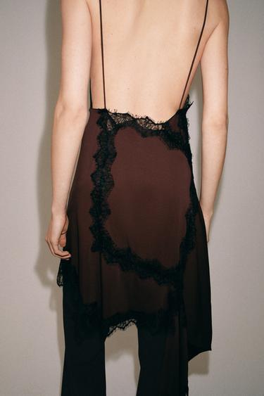 ROBE ASYMÉTRIQUE DENTELLE - Noir / Marron de Zara - Image 3