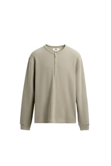 LIMITED EDITION WAFFLE-KNIT HENLEY T-SHIRT - Mid-ecru by Zara