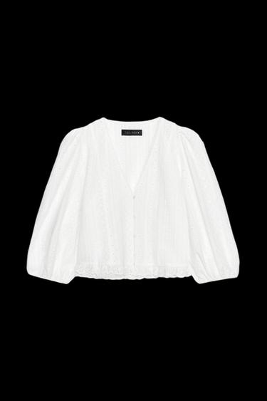 BLOUSE WITH CUTWORK EMBROIDERY - Oyster-white by Zara - Image 0