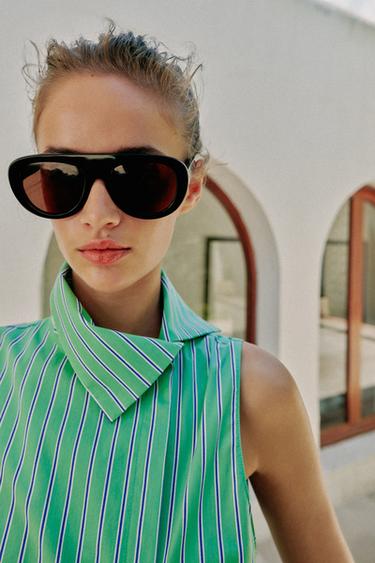 CHEMISE À RAYURES AVEC LACETS ET SANS MANCHES - Vert / Bleu de Zara - Image 3