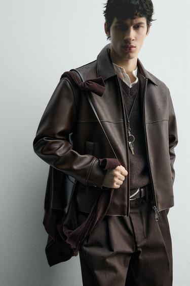 BLOUSON EN MATIÈRE SYNTHÈTIQUE - Marron de Zara - Image 4