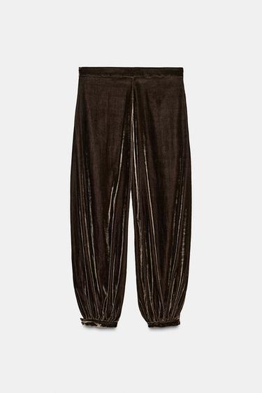 Zara ZW COLLECTION VELVET BLOOMERS - Brown