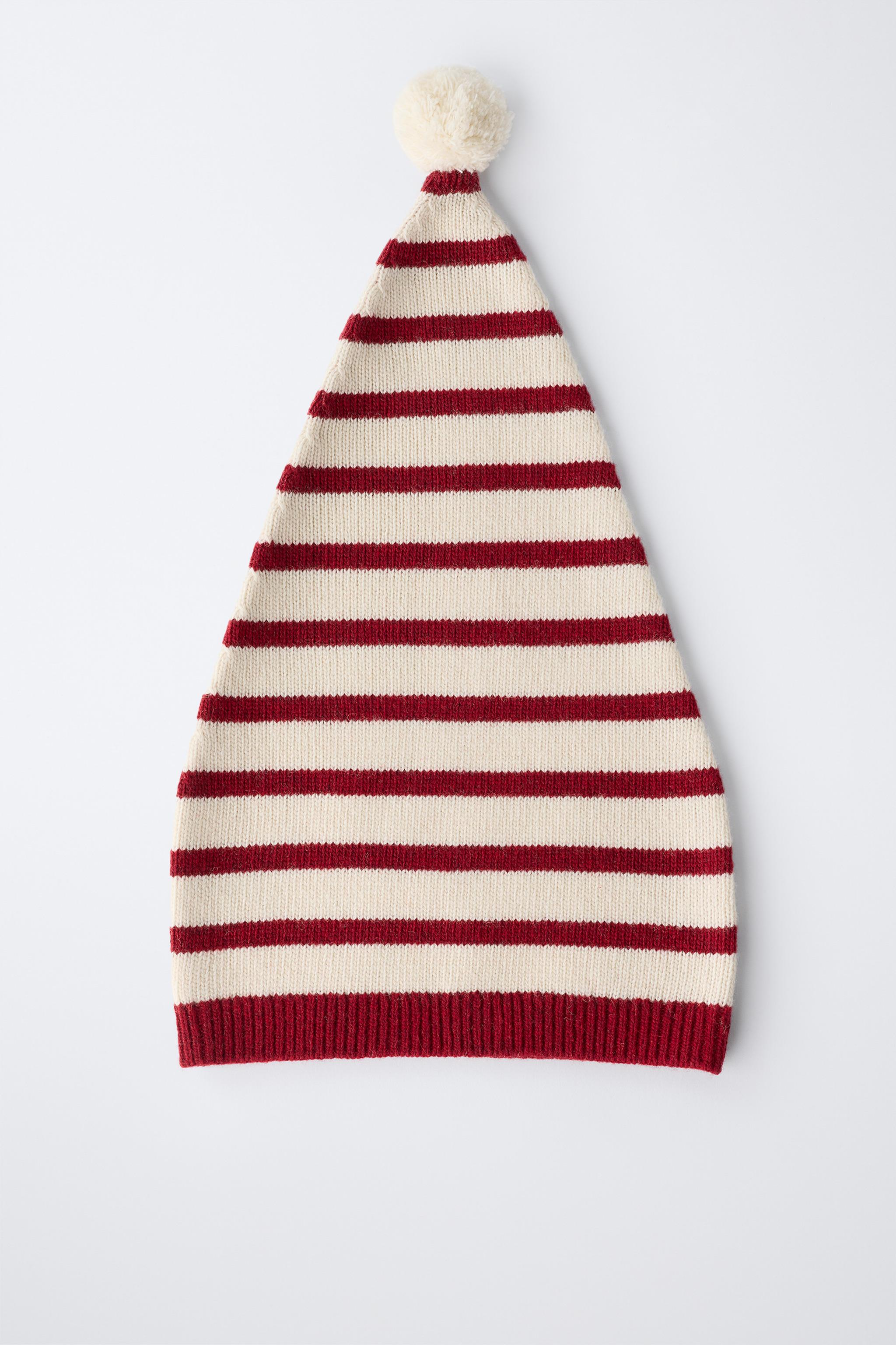 STRIPED KNIT HAT WITH WOOL POMPOM