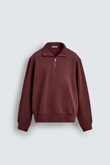 BASIC QUARTER-ZIP SWEATSHIRT - Burgundy by Zara