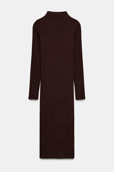 Zara 羅紋中長版洋裝 - 棕色