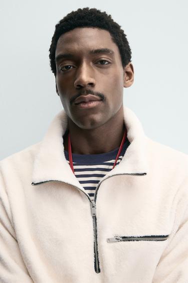 FLEECE QUARTER-ZIP SWEATSHIRT - Ecru by Zara