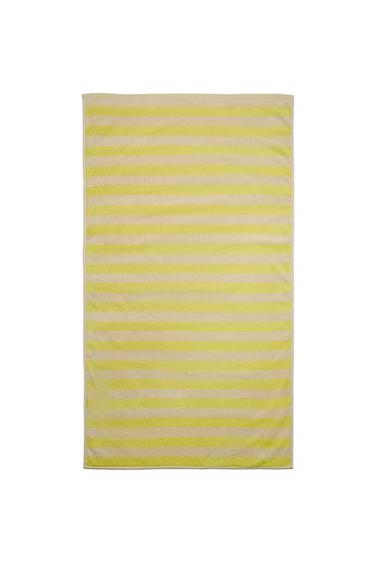 Zara KIDS' STRIPED COTTON BEACH TOWEL - 黃色