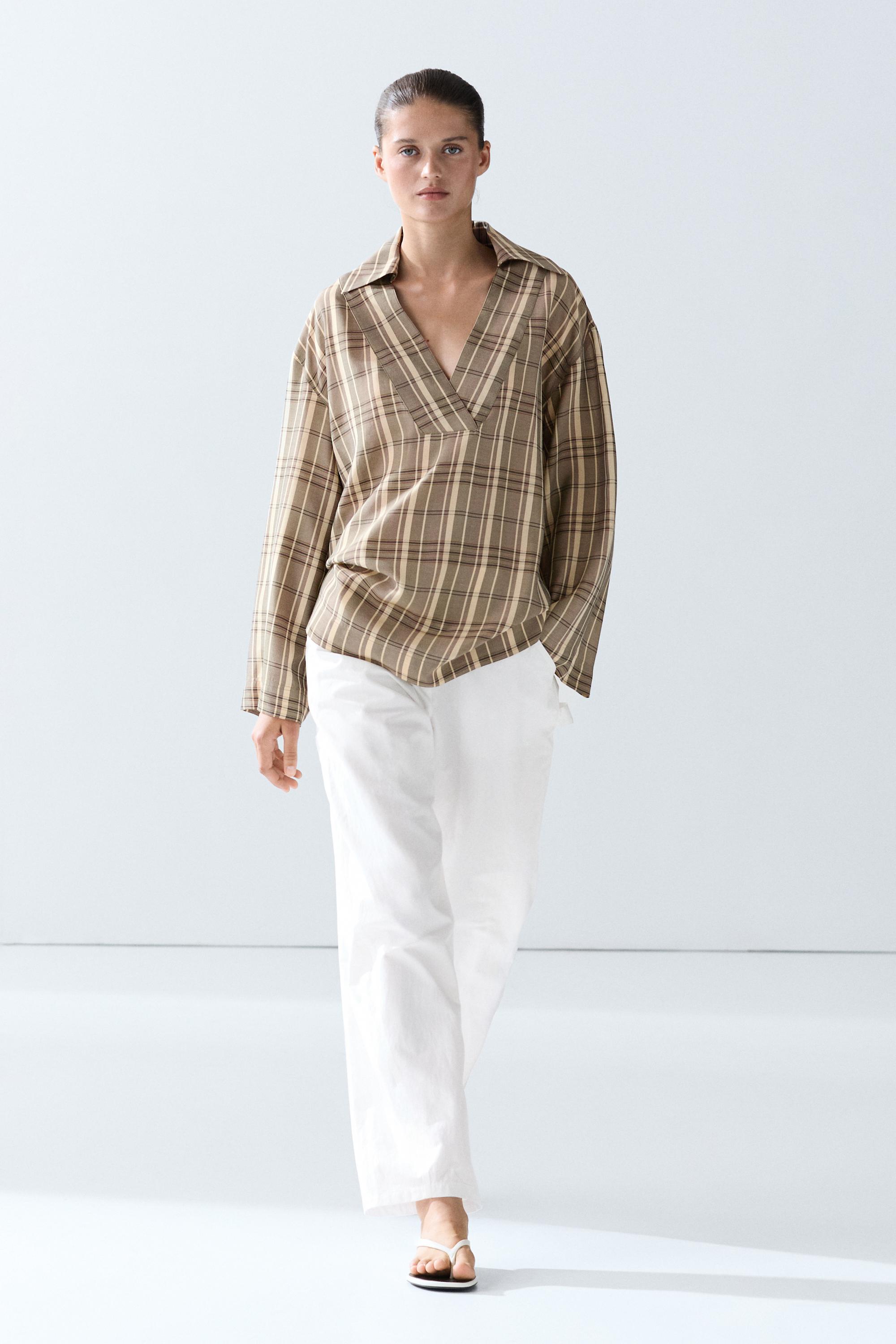 トップス W broadcloth trad check shirt OVY KAJA Oversize check polo shirt - 205 | ZARA United States