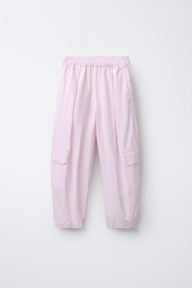 POPLIN CARGO TROUSERS - Pink by Zara