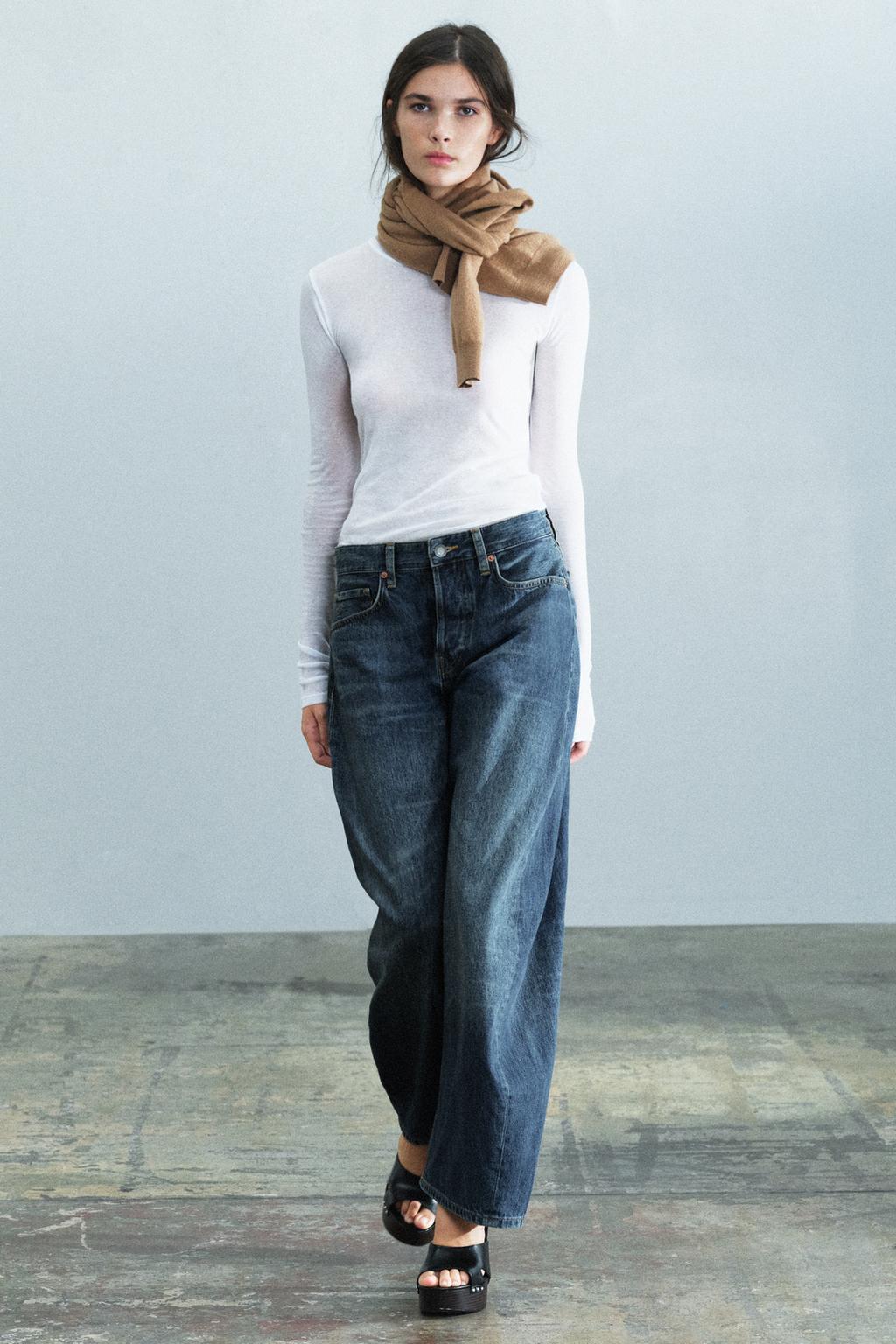 Zara ZW Collection barrel orta bel cins şalvar