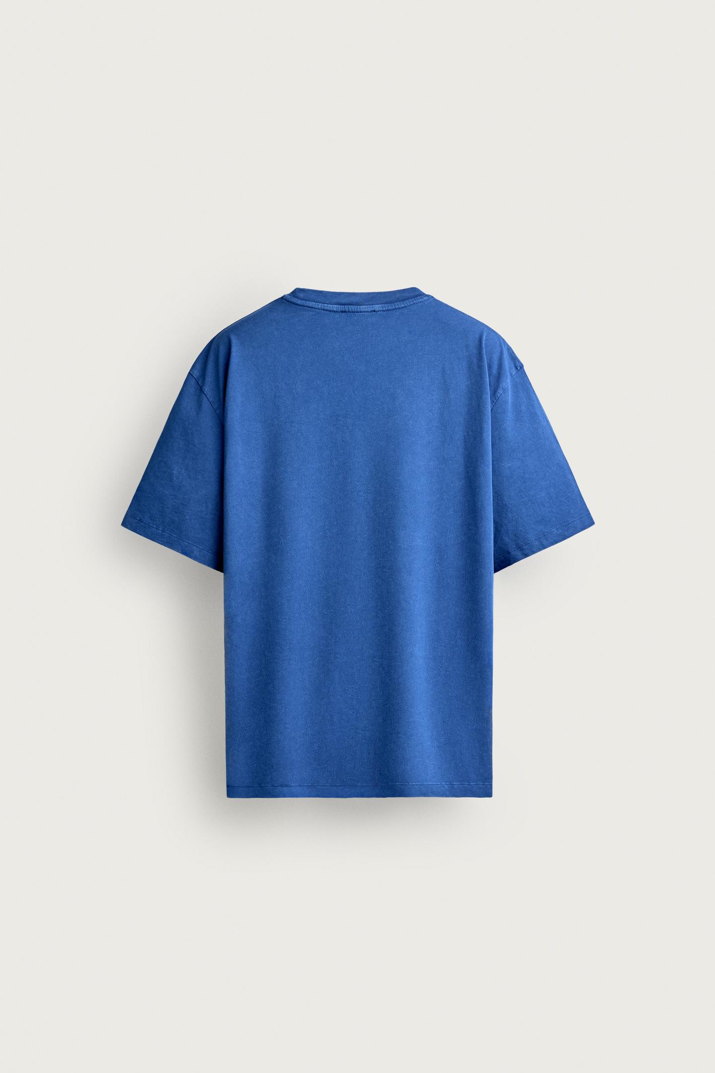 Мужская футболка Zara Relaxed Fit Patch, цвет: Синий — фото 8