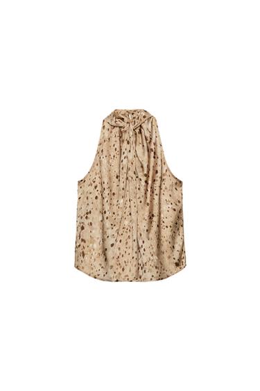 PRINTED HALTER TOP - Beige-brown by Zara