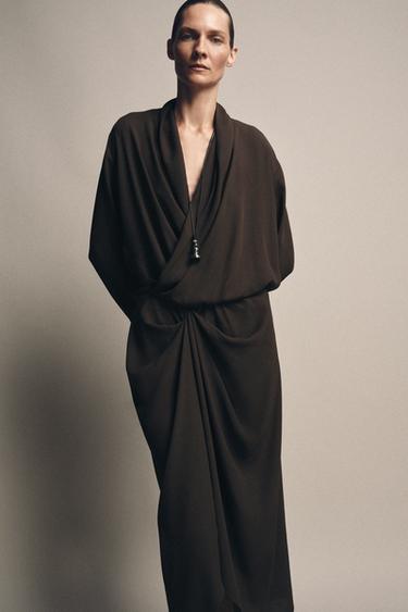 ROBE DRAPÉE ZW COLLECTION - Marron foncé de Zara - Image 6