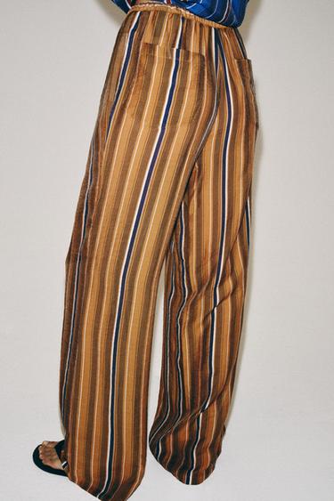 ZW COLLECTION STRIPED PYJAMA-STYLE TROUSERS - Caramel by Zara