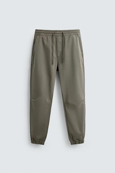 SLIM FIT JOGGER WAIST TROUSERS - Light khaki by Zara