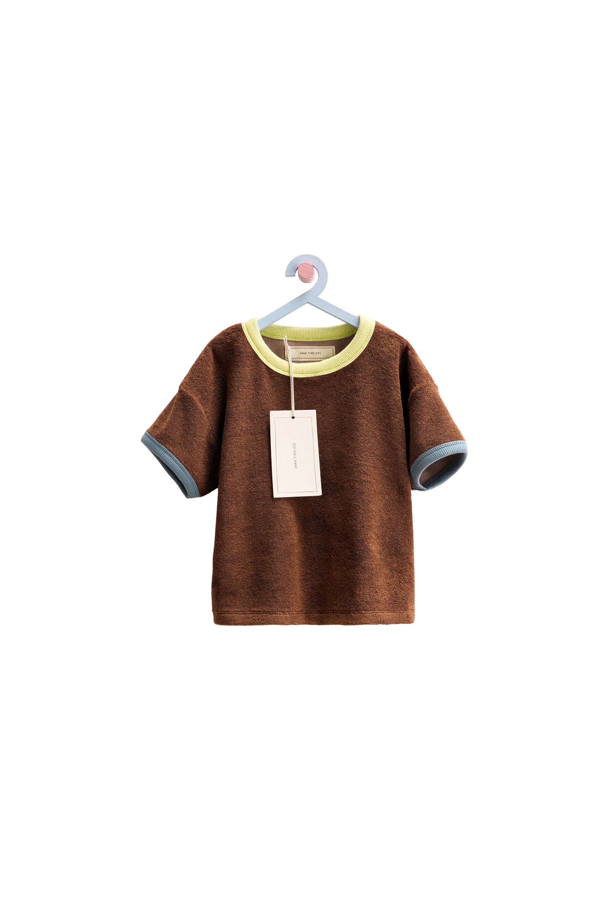 ZARA ダブルTシャツ M  ブラウン DOUBLE EFFECT SHORT SLEEVE T-SHIRT - Chocolate | ZARA United States