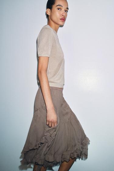 Zara ZW COLLECTION RUFFLED SKIRT - Taupe gray