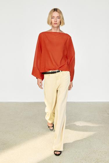 Camisa fluida volumen mangas 100% algodón - Naranja quemado de Zara - Imagen 0
