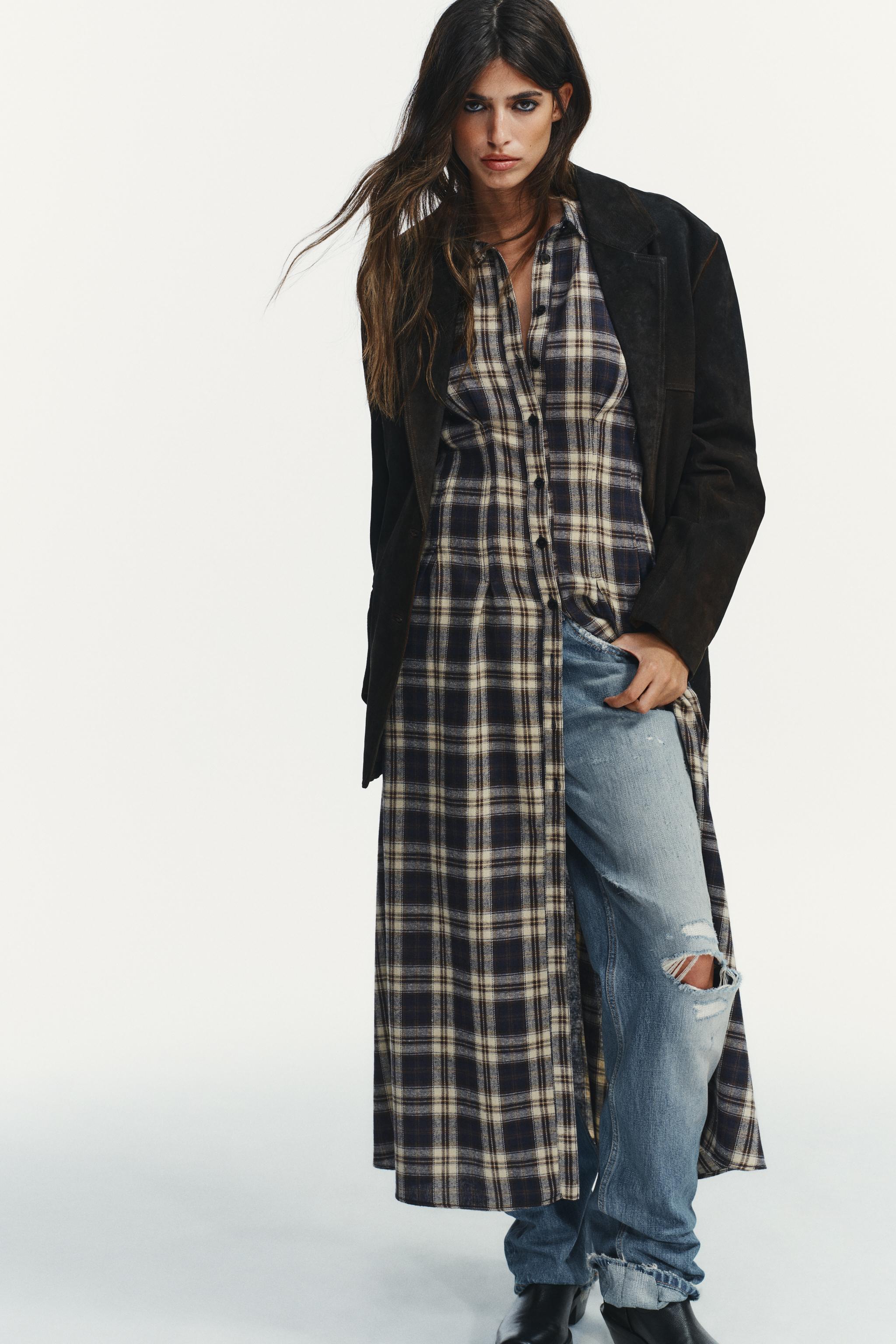 PLAID PLEATED MIDI DRESS