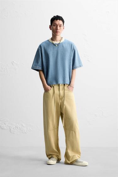 T-SHIRT EN DENIM - Bleu moyen de Zara - Image 0