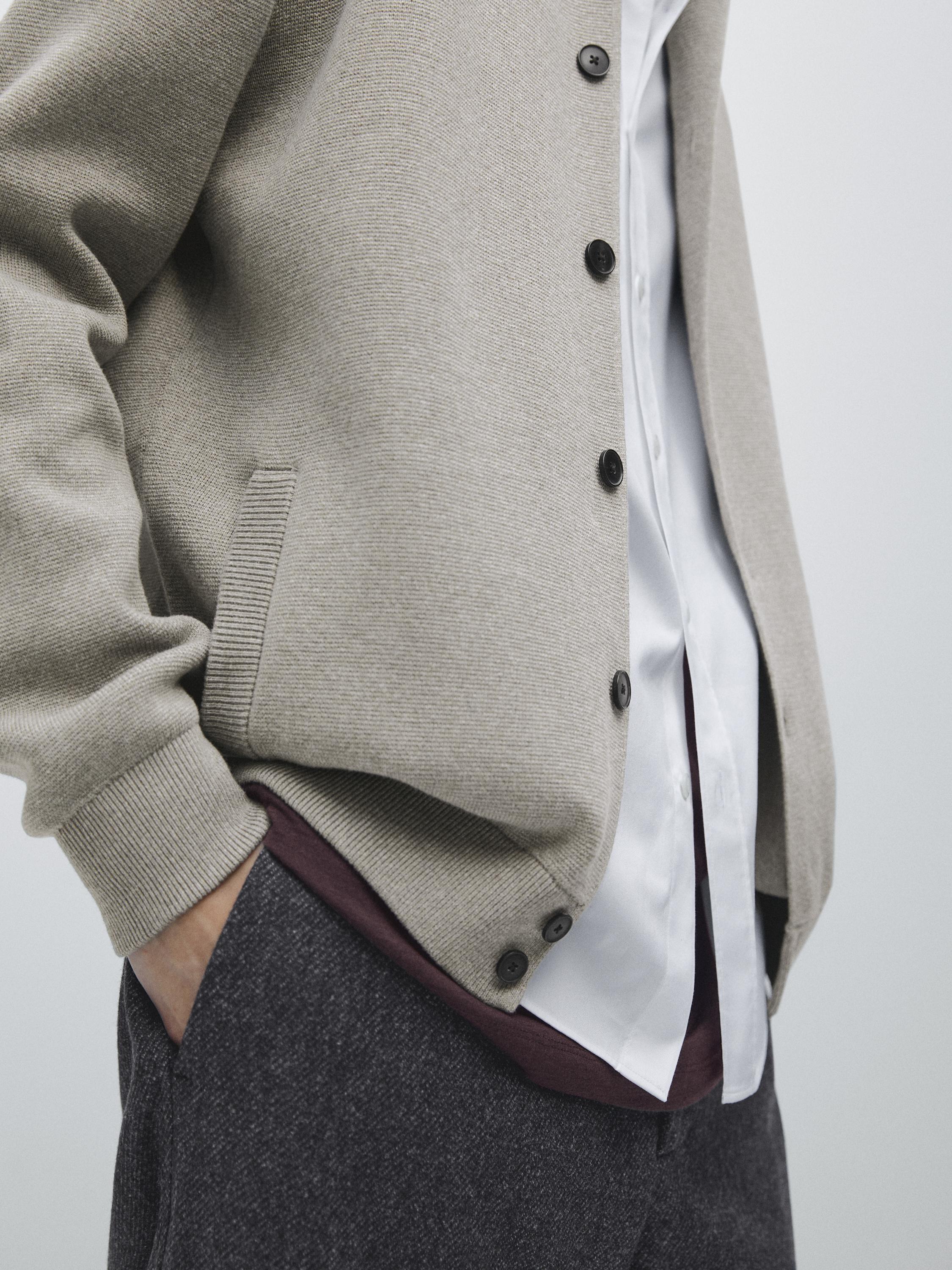 100% cotton knit cardigan with polo collar