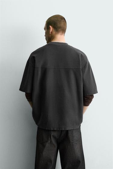 Zara BASIC TEXTURED T-SHIRT - Dark anthracite