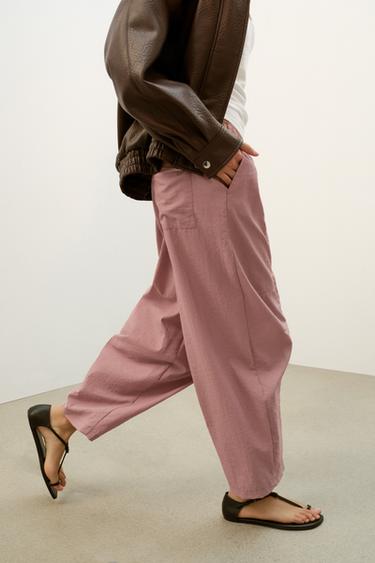 BARREL TROUSERS WITH ELASTICATED WAIST - Pale pink by Zara - Image 3