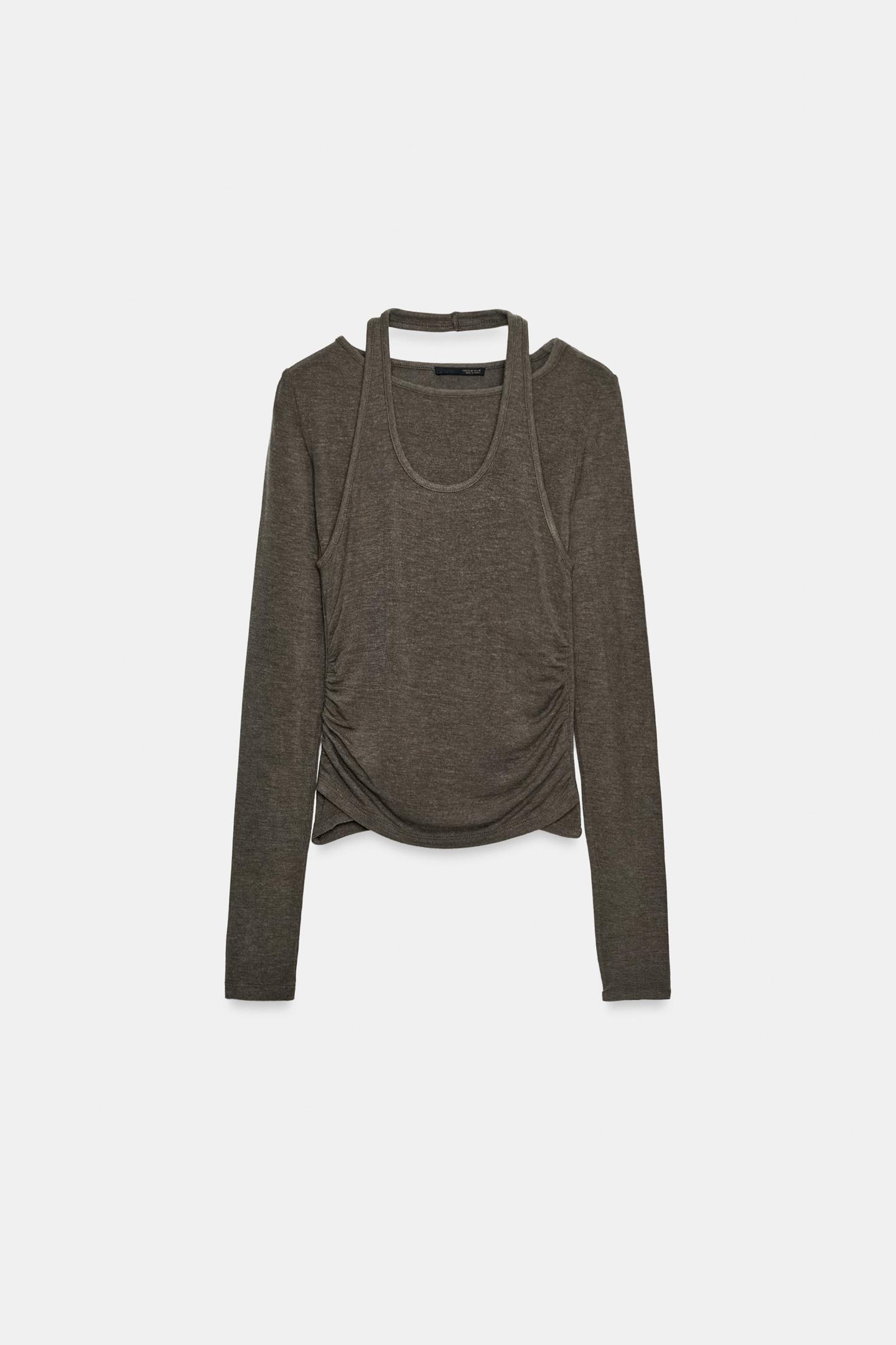 Женский топ Zara Double Halter, цвет: Хаки — фото 6