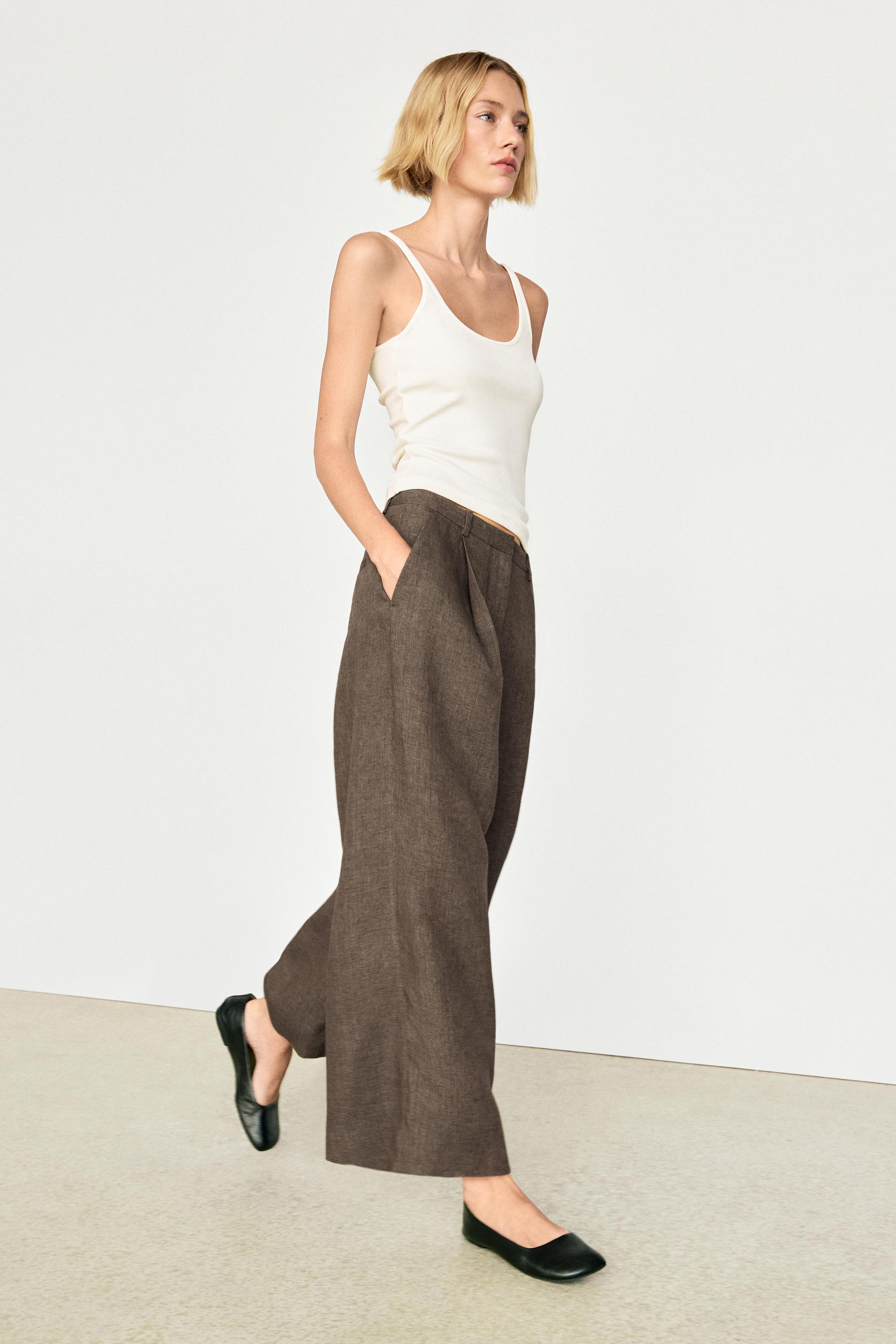 Linen melange darted trousers