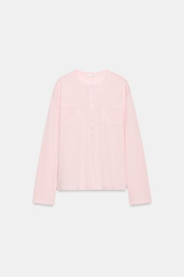 Zara POCKET HENLEY T-SHIRT - Chalk pink